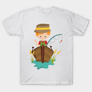 Fishing Boy, Fisherman, Fishing Rod, Orange Hair T-Shirt